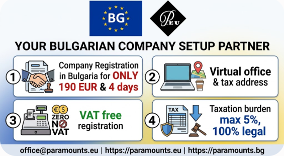 Did you know that picking the wrong business structure in Bulgaria could leave your personal assets exposed to business debts? Today, I’m showing you how to build a legal fortress around your company, , office@paramounts.eu https://paramounts.eu/ https://paramounts.bg/en/home/ , #BulgariaBusiness, #CompanyFormation, #EOOD, #OOD, #InvestInBulgaria, #BusinessStructure, #TaxOptimization, #SofiaEntrepreneurs, #EULegalForms, #StartupBulgaria Choosing the right business structure in Bulgaria depends primarily on your liability risk, business scale, and tax optimization goals. Most foreign and local entrepreneurs choose a Limited Liability Company (OOD or EOOD) for its legal protection and tax-efficient structure, while freelancers and small traders often opt for sole trading (ET). 1. Limited Liability Company (EOOD / OOD)The EOOD (Single-Member LLC) and OOD (Multiple-Shareholder LLC) are the most popular business entities in Bulgaria. Structure: An EOOD has one owner; an OOD requires two or more. Liability: Your personal assets are legally protected; liability is limited to your invested capital. Minimum Capital: As little as approx. EUR 1 is required to establish the company.Accounting: Full bookkeeping is legally mandatory. You must file Annual Financial Statements with the Bulgarian Commercial Register.Tax Implications:Corporate Income Tax: Flat 10% on your annual accounting profit (adjusted for non-deductible expenses). https://paramounts.eu/ https://paramounts.eu/about-why-paramount/ https://paramounts.eu/accounting-services-payroll/ https://paramounts.eu/taxes-annual-closing/